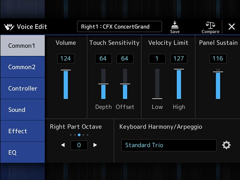 Yamaha 數位工作站 PSR-SX920/720+ 音色編輯畫面