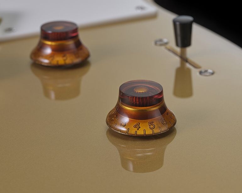 總音量、總音色和 3 段式槓桿切換開關的特寫