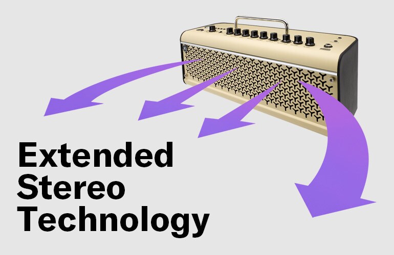 儘管尺寸精巧，這款擴大機採用 Yamaha 廣受好評的桌面音訊技術，可呈現寬廣的立體聲音效。