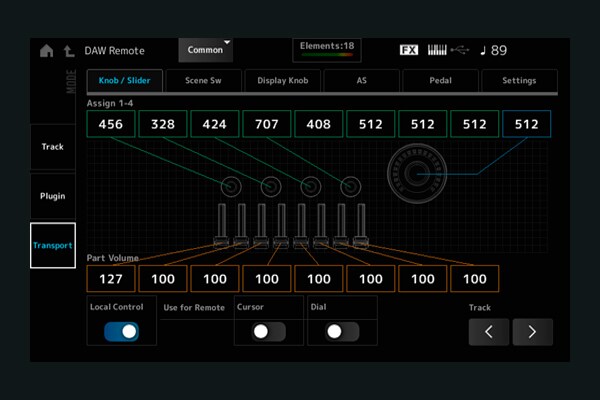 Image showing the WORKFLOW feature with an interface that can be used as a hardware controller for DAW software