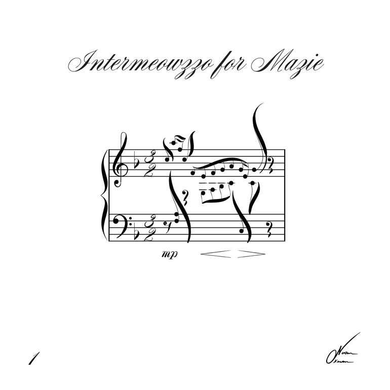 標題為《Intermeowzzo for Mazie》的樂譜，其音符排列成貓咪的形狀。