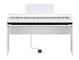 Front view of the P-125aWH (white model) in combination with the optional stand and sustain pedal
