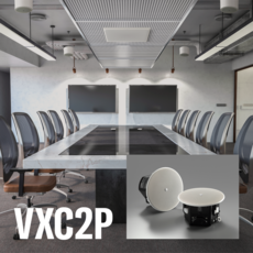 Meeting room with VXC2P pendant speakers installed from the ceiling